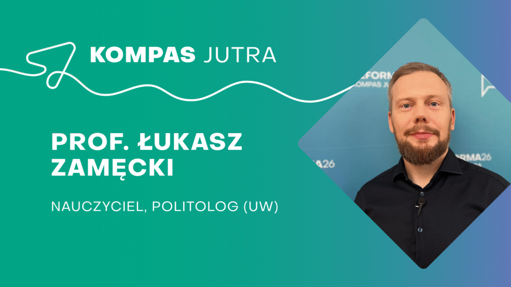 Zdjęcie prof. Łukasza Zamęckiego z podpisem "nauczyciel, politolog".